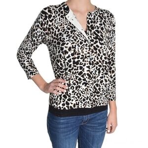 CABLE AND GAUGE Animal Print Cardigan, Size Medium